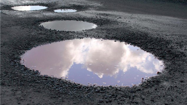 Potholes filled with water